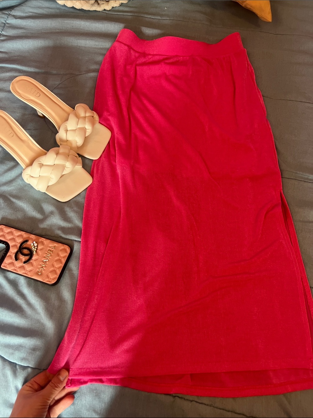 Sincerely Jules Vibrant Hot Pink Ribbed Midi Skirt